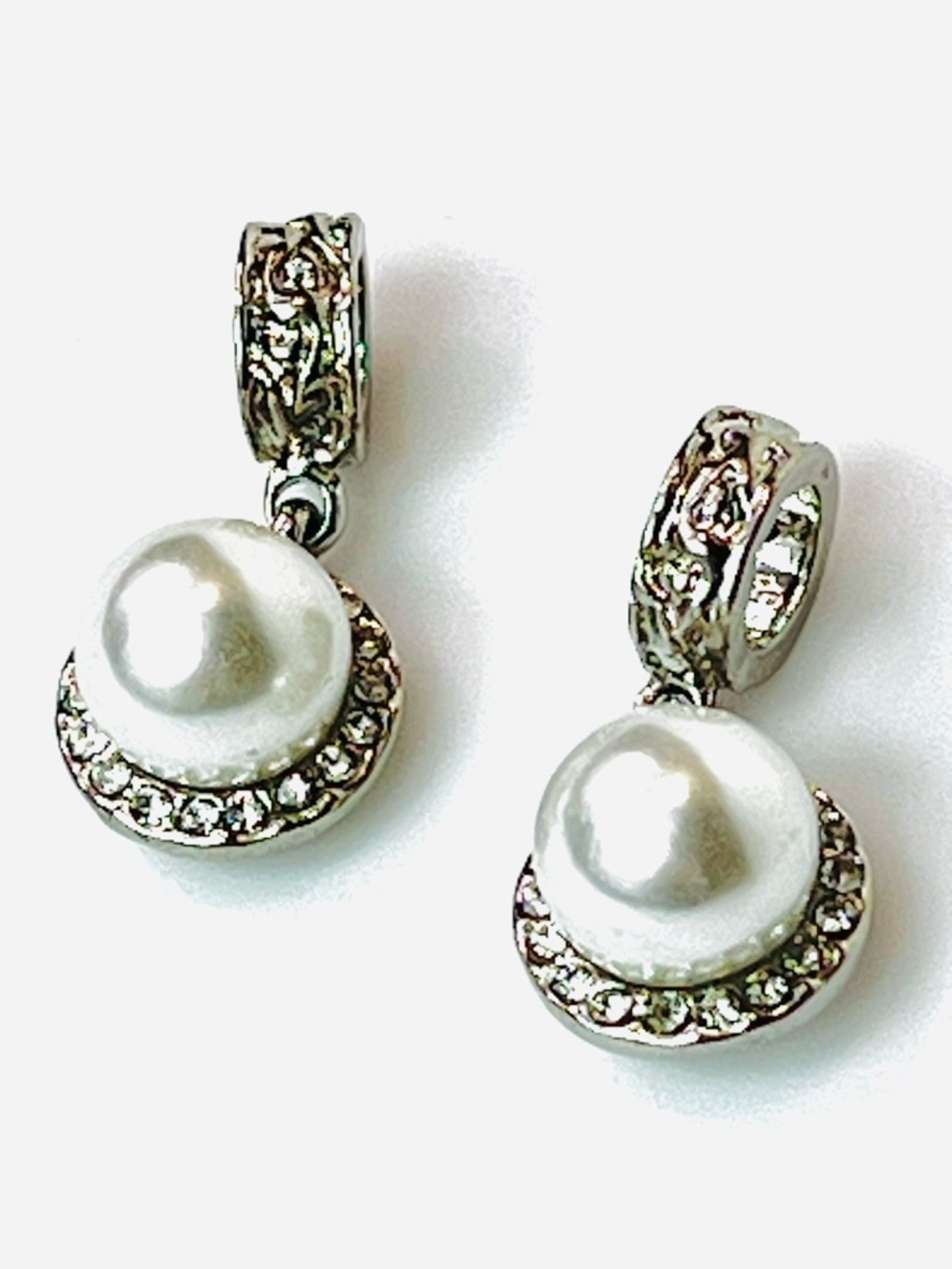 Sterling Silver Pearl CZ Dangle Charm Set | Pandora Compatible | Vintage Style
